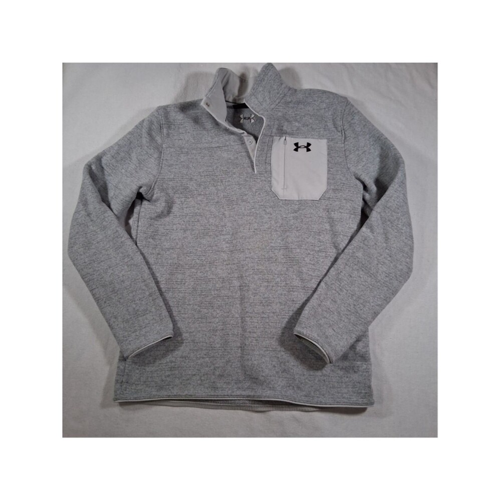 Under Armour Pullover Mens M Grey Excellent Cold Gear 1/4 Snap Sweater Fleece